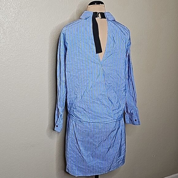 Zara Small Shirt Dress Button Front Blue Stripe Twist Front Long sleeve - Picture 6 of 11